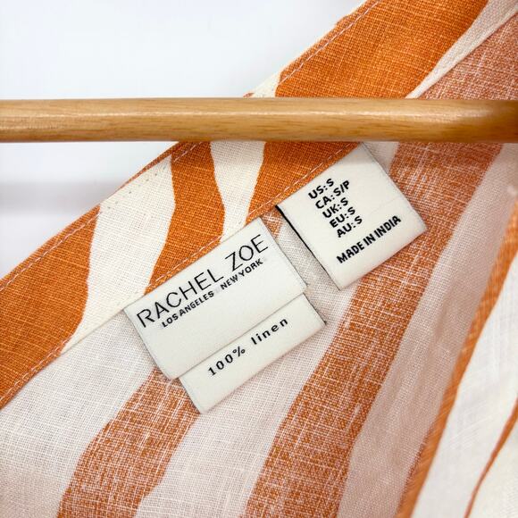 Rachel Zoe Orange Cream Zebra Oversized Striped Linen Top Size S - Picture 5 of 5